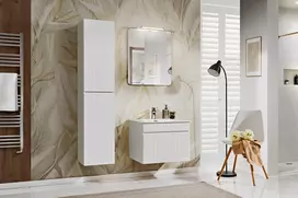 Vonios baldų komplektas su stalviršiu, plautuve, spintele ir veidrodžiu Iconic White, 60 cm