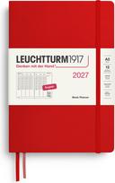 Leuchtturm 1917 Savaitinis akademinis planuoklis kietais viršeliais Leuchtturm1917 2027 EN A5, raudonas