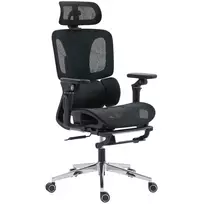 Ergonomiška biuro kėdė su reguliuojama juosmens ir galvos atrama, 6D atlenkiamomis porankėmis, kojų atrama, tinklelio audinio, juoda