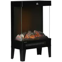 HOMCOM Elektrinis židinys, 2000 W, pastatomas su šildymu, LED 3D liepsnos efektas, 4 ryškumo lygiai, elektrinis židinys su termostatu, apsauga nuo perkaitimo, juodas