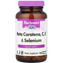 Bluebonnet Nutrition, Beta karotenas, C, E ir selenas, 120 augalinių kapsulių