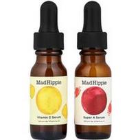 Mad Hippie, Dviguba dienos ir nakties pakuotė, vitamino C ir Super A serumas, 2 buteliukai, po 0,5 fl oz (15 ml)