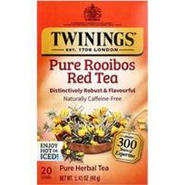 Twinings, Gryna žolelių arbata, gryna rooibos raudonoji arbata, be kofeino, 20 arbatos maišelių, 1.41 oz (40 g)
