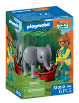 PLAYMOBIL - Zoo: Baby-Elefant Og Dyrepasser - Playmobil Animals & Friends - Marga / raštuota