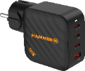 HAMMER RapidCharge 100W greitasis sieninis įkroviklis, 3 USB-C ir USB-A, juodas