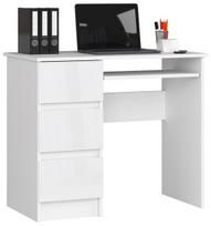 Rašomasis stalas A-6 CLP, kairinis, 3 stalčiai, baltos spalvos, 90 × 77 × 50 cm