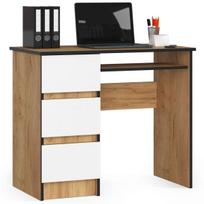 Rašomasis stalas AKORD A-6 CLP, kairinis, 3 stalčiai, ąžuolo/baltos spalvos, 90 × 77 × 50 cm