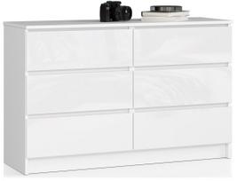 Komoda K120, 6 stalčiai, baltos spalvos, 120 × 77 × 40 cm