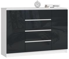 Komoda K140 AkordV2, 2 durelės, 4 stalčiai, baltos/pilkos spalvos, 138 × 99 × 40 cm