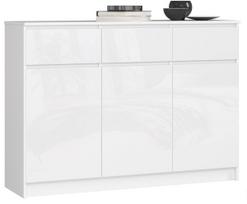 Komoda K140 3D, 3 stalčiai ir 3 durelės, baltos spalvos, 138 × 99 × 40 cm