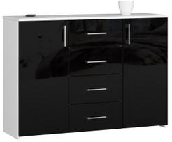 Komoda K45, 4 stalčiai ir 2 durelės, baltos/juodos spalvos, 110 × 80 × 35 cm