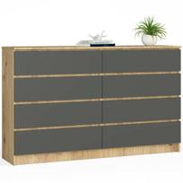Komoda AKORD K160, 8 stalčiai, rudos/pilkos spalvos, 160 × 99 × 40 cm