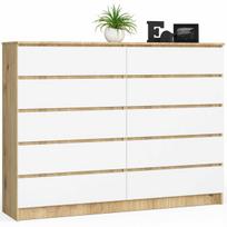 Komoda K160 CLP, 10 stalčių, ąžuolo/baltos spalvos, 160 × 121 × 40 cm