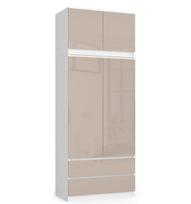 Spinta AKORD S90, 2 stalčiai su antresole, baltos/smėlio spalvos, 90 × 234 × 51 cm