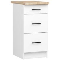Pastatoma virtuvės spintelė OLIWIA S40 SZ3, 3 stalčiai su stalviršiu, baltos spalvos, 40 × 85 × 46 cm