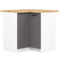 Kampinė virtuvinė spintelė OLIWIA S90/90, su stalviršiu, baltos/pilkos spalvos, 90 × 85 × 46 cm