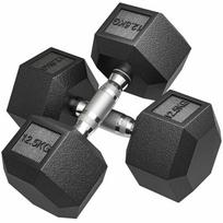 Šešiakampiai hanteliai, metalas, guma, 2 x 12,5 kg