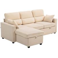 Kampinė sofa-lova, Dvipusė, Su daiktadėže, Smėlio, 205 × 76 × 135 cm