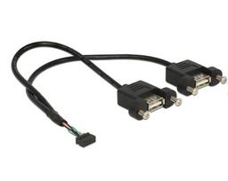 Delock USB 2.0 cable, 2mm 10Pin header to 2x USB-A female connector, for installation (black, 25cm)