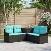 Sofos komplektas 5 vnt. Juoda ir mėlyna Poli ratanas ir plienas