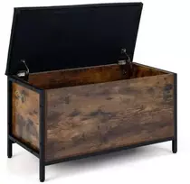 Suoliukas su daiktadėže ir paminkštinta dirbtinės odos sėdyne, sendintos rudos ir juodos spalvos, 41 × 81 × 51 cm