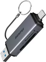 Atminties kortelė BENFEI kortelių skaitytuvas 2 viename USB-C USB-A 3.0, skirtas SD Micro SD, juodas
