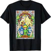 Nintendo Zelda Link & The Princess Stained Glass T-Shirt T-Shirt XXXL juoda