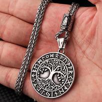Norse Mythology Yggdrasil Viking Tree of Life Necklace Men Stainless Steel Viking Rune Pendant Necklace Jewelry brown