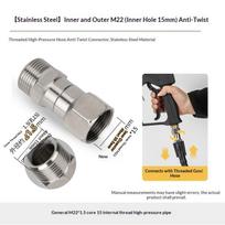 M22 14/15mm 5000PSI Pressure Washer Swivel – 360° Anti-Kink Rotating Fitting, Connects Gun to Hose, Heavy Duty gray