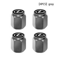4PCS Car Wheel Tire Valve Stem Covers Cap Decoration Accessories For Lexus UX250h RX450h RX300 GX470 CT200h RX400h NX300h RX350 gray