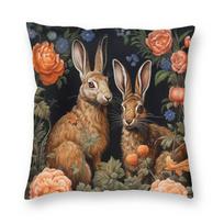 Hares In Bloom William Morris Square Pillowcase Polyester Linen Velvet Printed Zip Decor Sofa Seater Cushion Cover x 30x30cm black