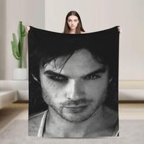 The Vampire Diaries Damon Salvatore TV Series Flannel Blankets Warm Throw Blanket for Couch Bed Travel Bedspread Sofa Bed Cover Size: 75*100cm, Weight: 230 GSM black
