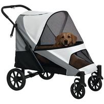 Dog Cart, Foldable Dog Buggy for Medium-Sized Dogs, Pet Cart with 4 Wheels, Safety Leashes, Brakes, Grey 124 x 67 x 100 cm pilka