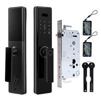 Door Smart Lock with Handle Fingerprint Keypad WiFi TY App Key Entry 5 Unlocking Methods 6068 Lock Body for 40 100mm gray