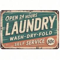 Retro skalbyklos metalinis skardinis ženklas WASH DRY FOLD (Skalbk, džiovink, lankstyk) Vintažinis sienų menas 8x12 colių Rustic Farmhouse Dekoracija įvairiaspalvis