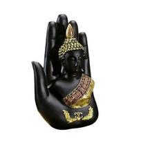 Palm Buddha Statue Meditating Thai Buddha Sitting Figurine Spiritual Sculpture for Home Office Zen Decor black