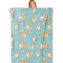 Cute Corgi Throw Blanket,Soft,Lightweight Flannel,Playful Dog Blankets - Gifts for Kids Boys Girls,for Couch Office Trav 75x90cm beige