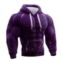 Vyriškas raumenų Hoodie 3D raštas Pūkuotas Puloveris Raumenų ilgomis rankovėmis Šiltas su gobtuvu Džemperis laisvalaikiui, sportui, gatvės mada M black