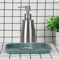 Soap Dispenser, Brushed Nickel Stainless Steel Case Glass Liner Hand Pump Dispenser, Refillable Liquid Hand Soap Dispenser gray