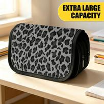 Double Layer Large Pencil Case, Vibrant Printed Pencil Pouch with Dark Grey Leopard Texture Design, Fashion Storage Bag, Portable Pencil Case with Zip 20x9x11cm gray