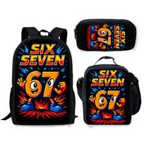 Xingeng 67 Printed Backpack Lunch Bag Pencil Case Set 3-in-1 Kids School Supplies Large Capacity Bookbag for Boys Girls