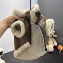 Naminių gyvūnėlių aksominė liemenė, Šunų drabužiai, Vienas gabalas su kailiu Teddy katė, Šnauceris, Bišonas Frise, Mažo šuns rudens ir žiemos drabužiai M back length 32cm (recommended 6-7 pounds) black