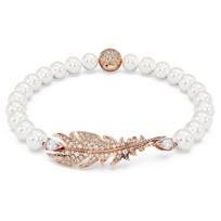 Swarovski Rose Gold Tone Finished Feather Motif with Pink Pav and Clear Stones Medium Size Nice Pearl Bracelet 5663482 gryna