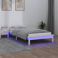 Lovos rėmas su led, baltos spalvos, 90x200cm, medienos masyvas
