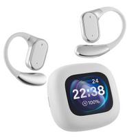 Bluetooth ausinės Q18 su išmaniuoju ekranu ir įkrovimo dėklu, baltos