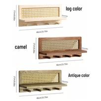 Medinė sieninė lentyna: Kūrybingas pintas smulkių daiktų stovas ir dekoratyvus koridoriaus pakabukas, INS stiliaus Natural Wood Color beige