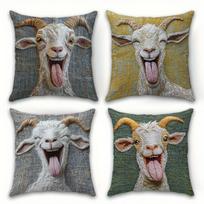 1/4pcs Funny Goat Throw Pillow Covers Farmhouse Animal Decorative Cushion Cases for Home Sofa Couch Cushion cover 40x40cm white