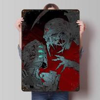 Dead Space Isaac Clarke Vs Necromorph Poster Customized Wall Art Vintage Metal Signs Retro Tin Plaque for Man Cave Desk Decor 20x30cm（7.8x11.8inch） black