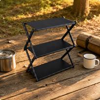Black 3 Tier Folding Shelf Easy to Carry Three-Tier Storage Rack Space Saving brown