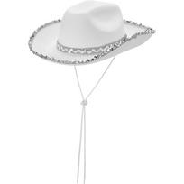 Solid Color Western Cowboy Hat Furry Trim Sequin Cowgirl Hat Top Hat  Cowgirl Party Decorations Style A White white